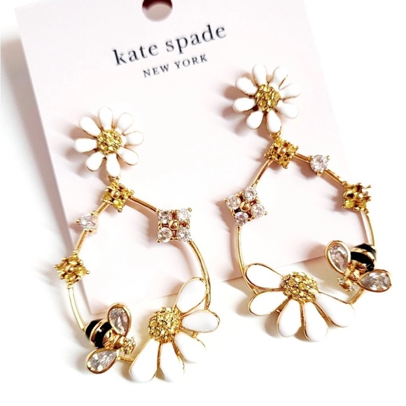 New Kate Spade Spring Scene Flower Hoop Earrings - Picture 4 of 17